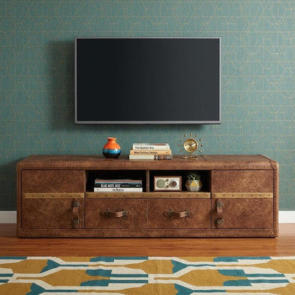 80" Brown Leather Enclosed and Open Storage TV Stand HomeRoots