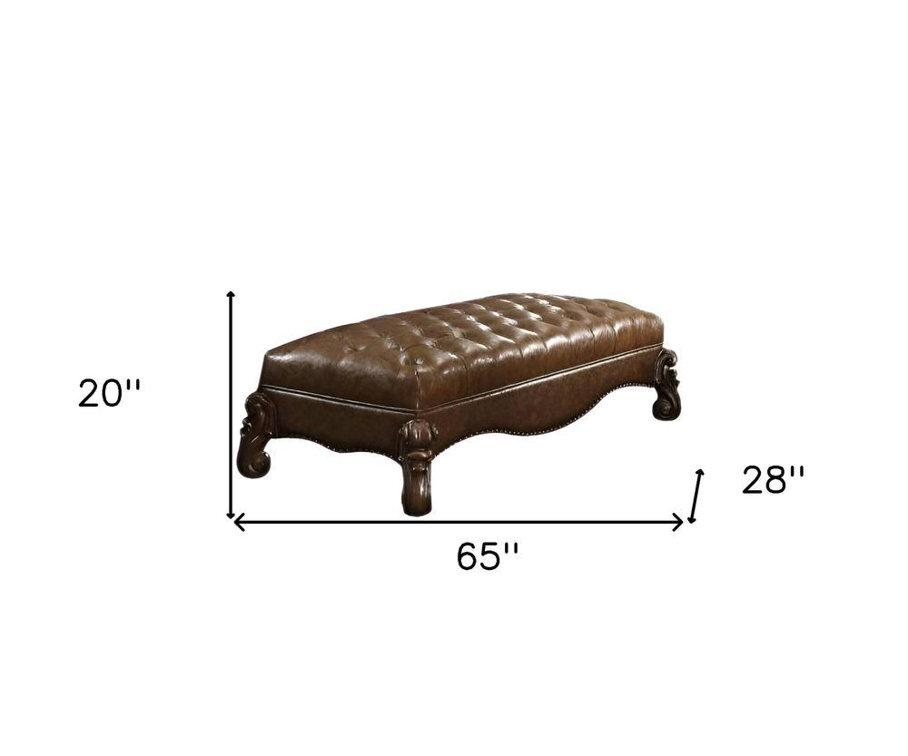 65" Brown Tufted Faux Leather Upholstered Bench HomeRoots