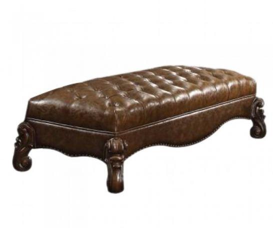 65" Brown Upholstered Faux Leather Bench - FurniFindUSA