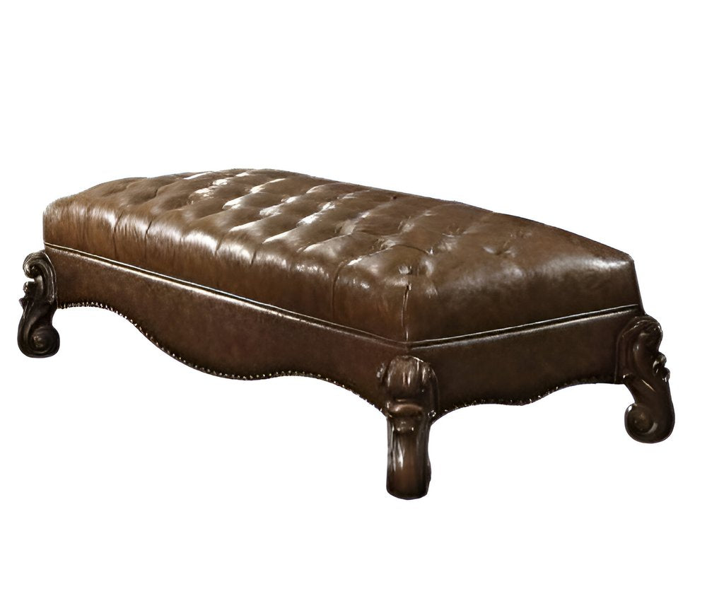 65" Brown Tufted Faux Leather Upholstered Bench HomeRoots