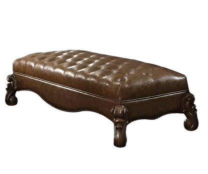 65" Brown Tufted Faux Leather Upholstered Bench HomeRoots