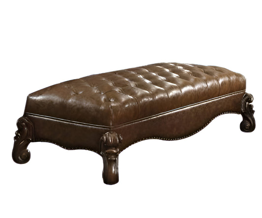 65" Brown Tufted Faux Leather Upholstered Bench