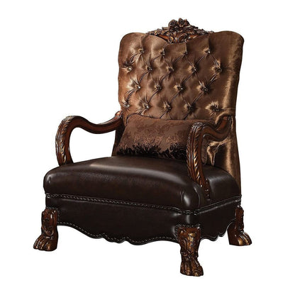 34" Golden Brown and Chocolate Velvet Tufted Arm Chair And Toss Pillow HomeRoots