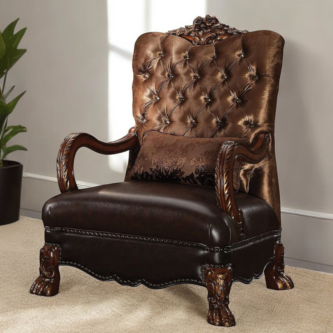34" Golden Brown And Chocolate Velvet Tufted Chesterfield Chair