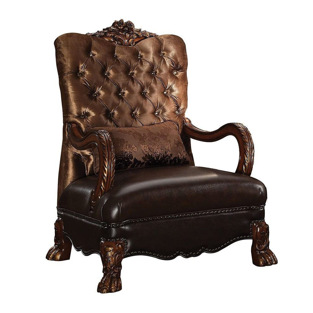 34" Golden Brown and Chocolate Velvet Tufted Arm Chair And Toss Pillow HomeRoots
