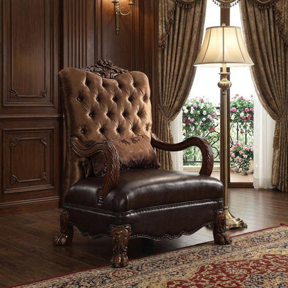 34" Golden Brown Tufted Velvet and Wood Arm Chair And Toss Pillow HomeRoots