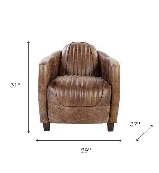 29" Brown Faux Leather Distressed Barrel Chair