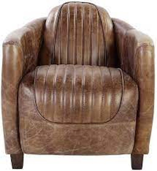 29" Brown Faux Leather Distressed Barrel Chair HomeRoots