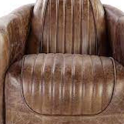 29" Brown Faux Leather Distressed Barrel Chair HomeRoots