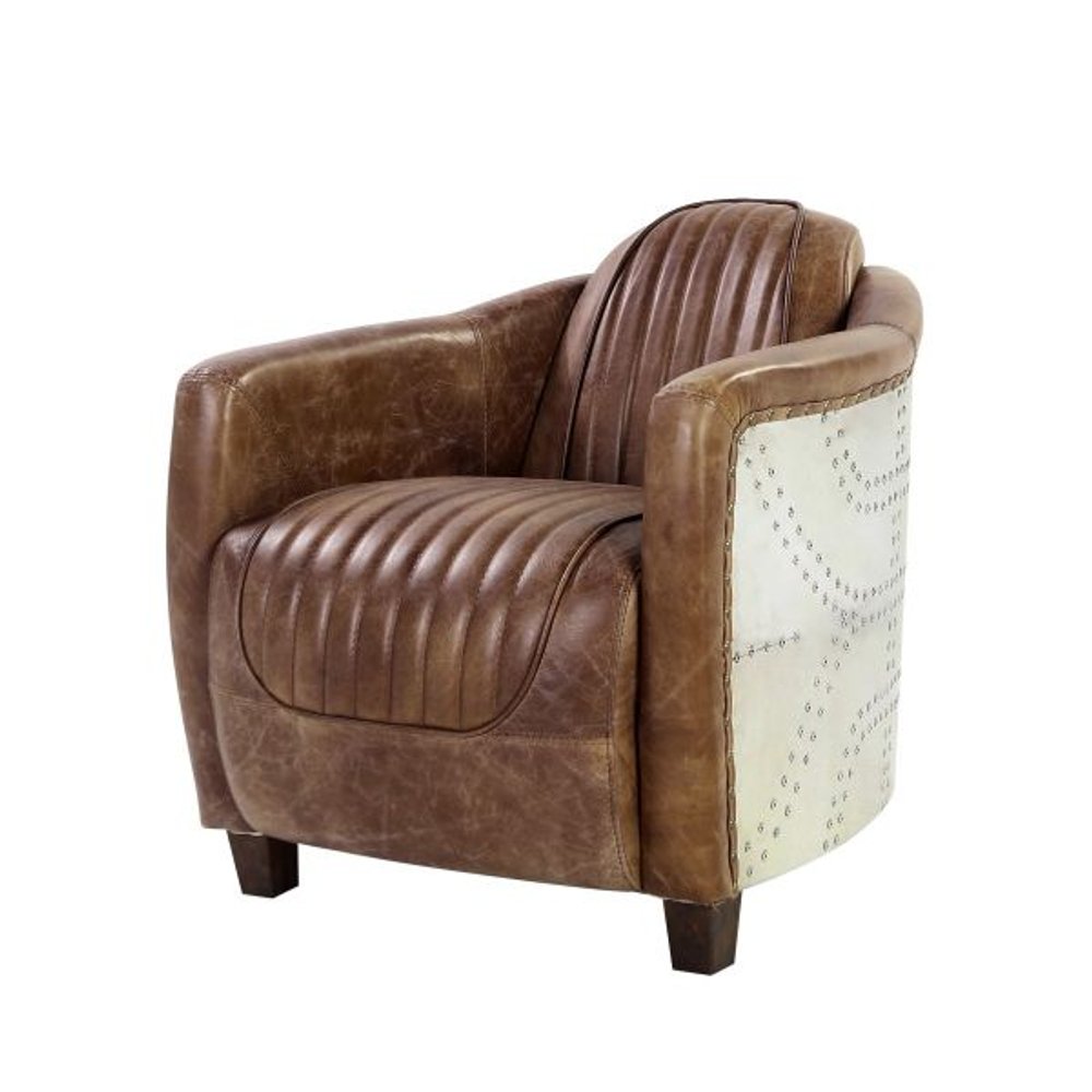 29" Brown Faux Leather Distressed Barrel Chair HomeRoots