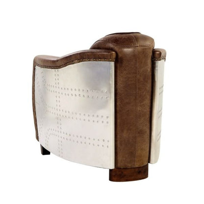 29" Brown Faux Leather Distressed Barrel Chair HomeRoots
