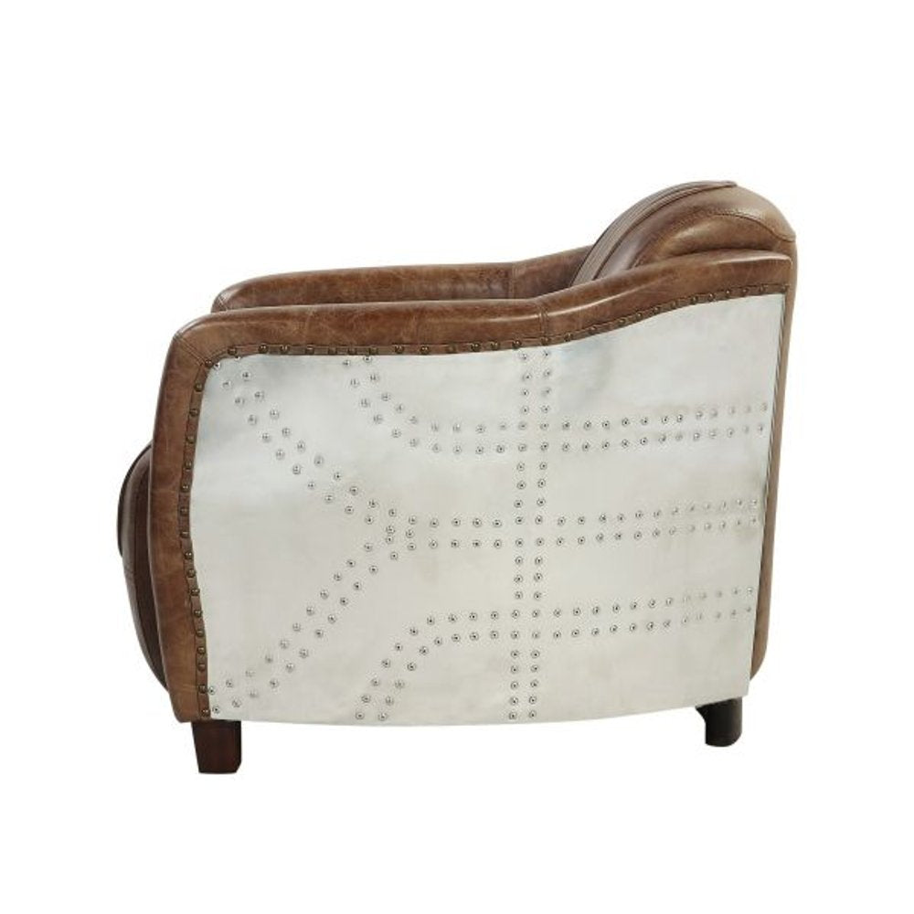29" Brown Faux Leather Distressed Barrel Chair HomeRoots