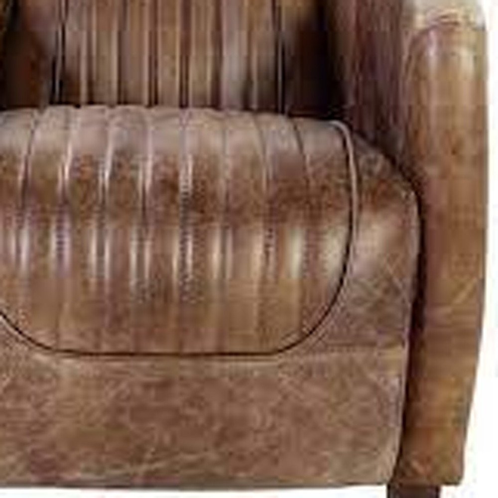 29" Brown Faux Leather Distressed Barrel Chair HomeRoots