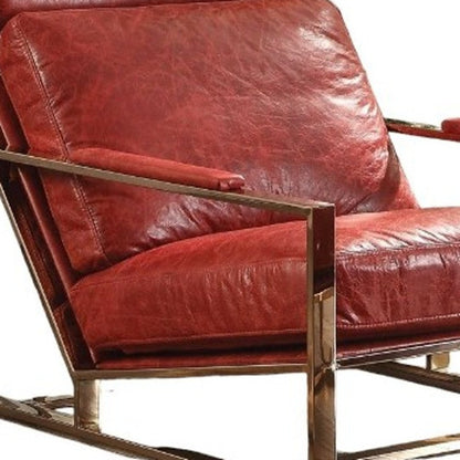 29" Red and Gold Top Grain Leather Arm Chair HomeRoots