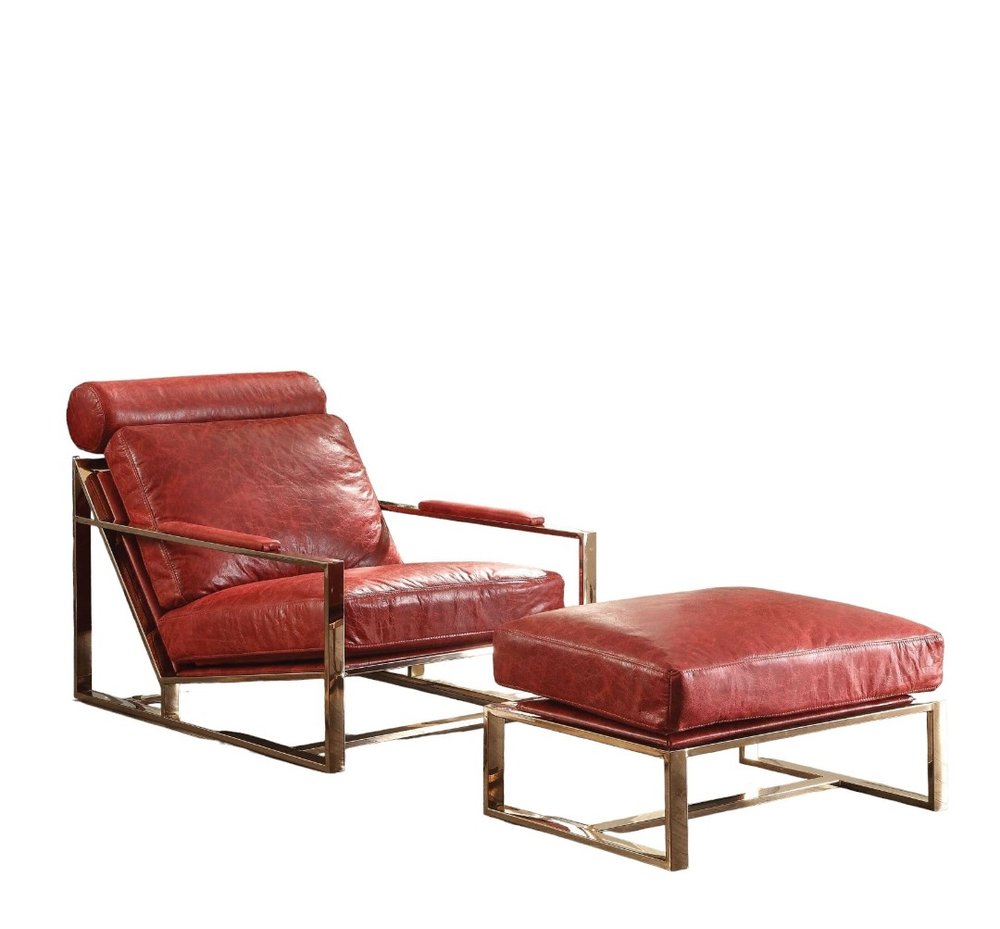 29" Red and Gold Top Grain Leather Arm Chair HomeRoots