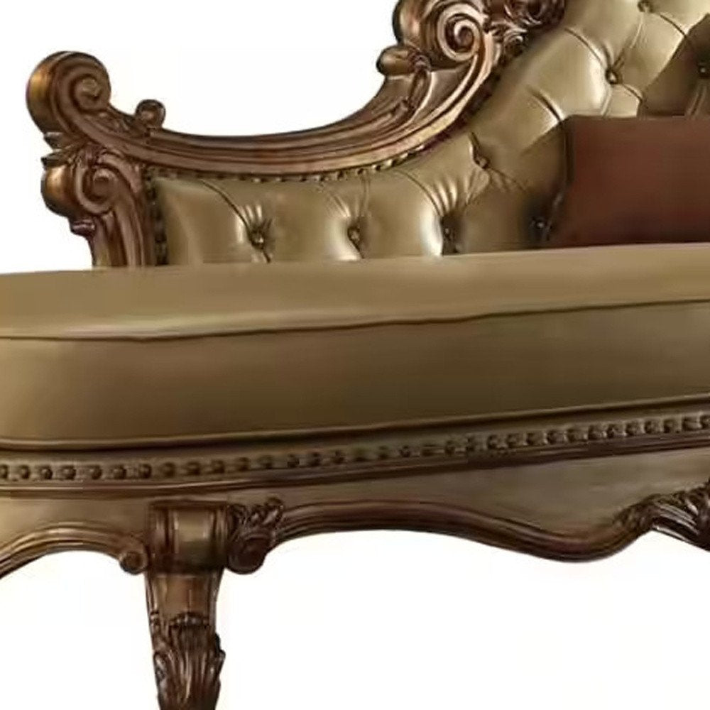 81" Bone and Pearl Faux Leather Tufted Lounge Chair And Toss Pillows HomeRoots