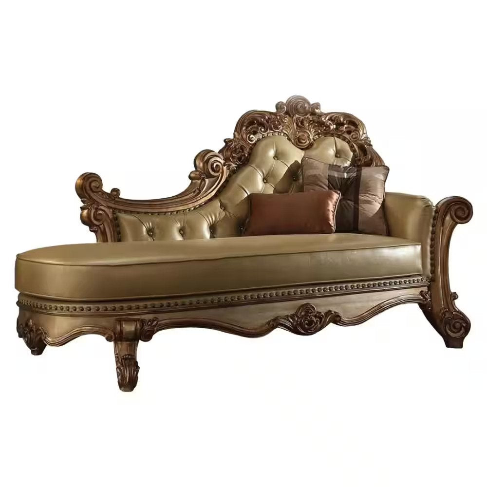 81" Bone and Pearl Faux Leather Tufted Lounge Chair And Toss Pillows HomeRoots