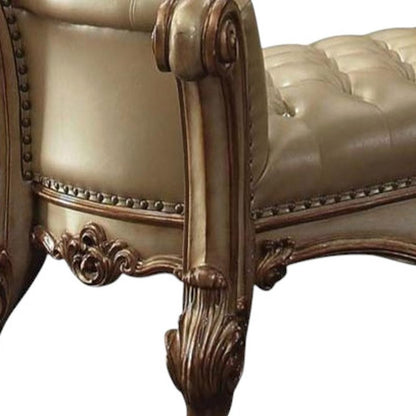 74" Brown and Dark Brown Upholstered Faux Leather Bench HomeRoots