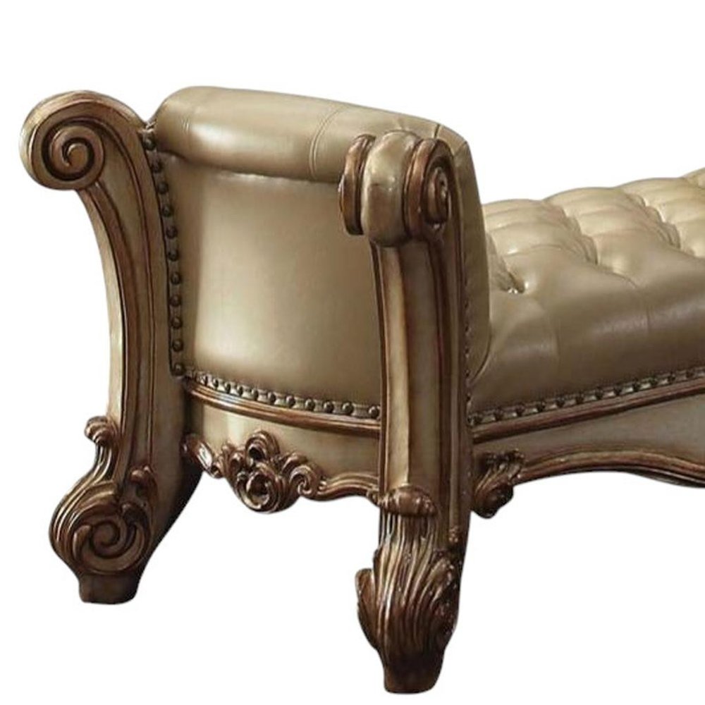 74" Brown and Dark Brown Upholstered Faux Leather Bench HomeRoots