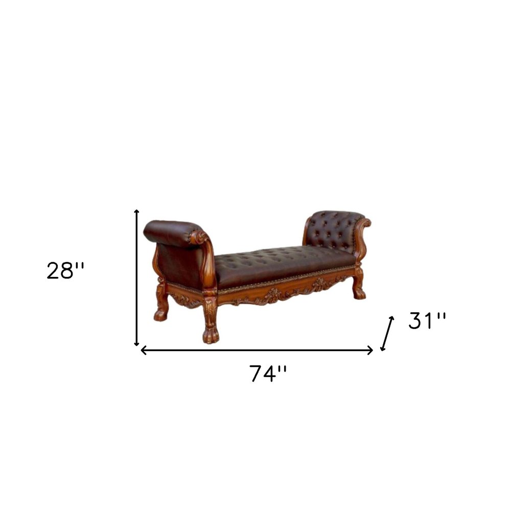 74" Brown and Dark Brown Upholstered Faux Leather Bench HomeRoots