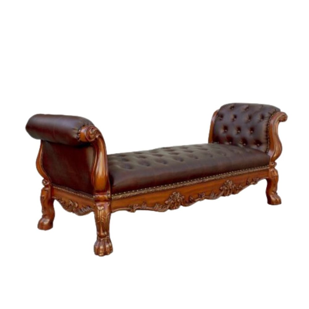 74" Brown and Dark Brown Upholstered Faux Leather Bench HomeRoots