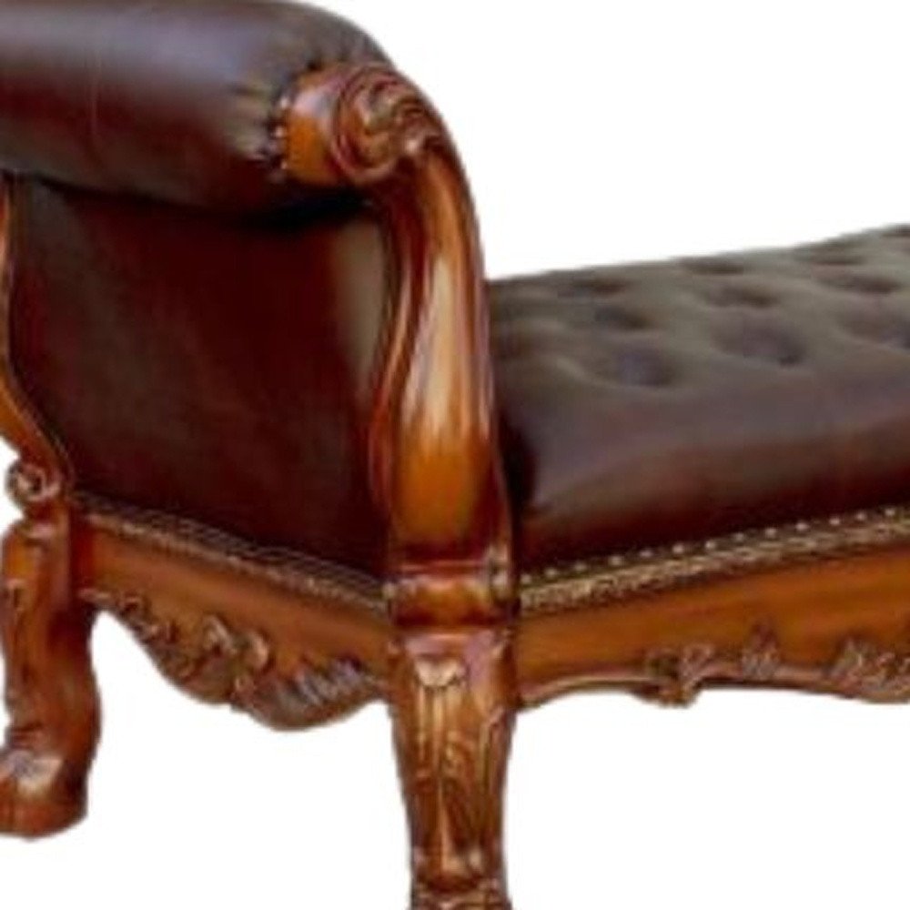 74" Brown and Dark Brown Upholstered Faux Leather Bench HomeRoots