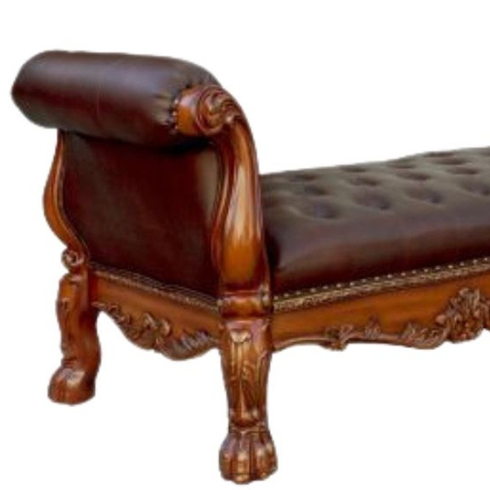 74" Brown and Dark Brown Upholstered Faux Leather Bench HomeRoots