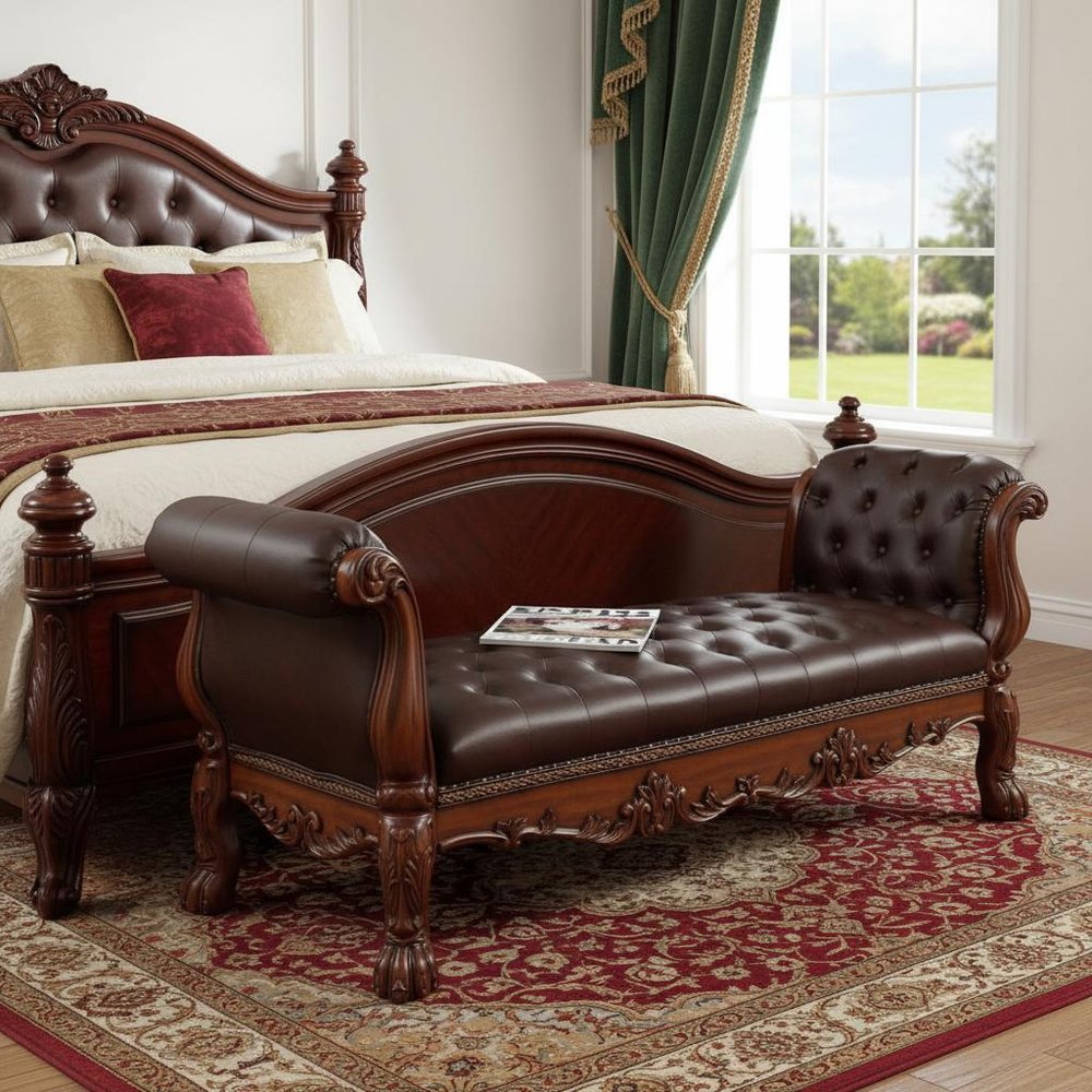 74" Brown and Dark Brown Upholstered Faux Leather Bench HomeRoots