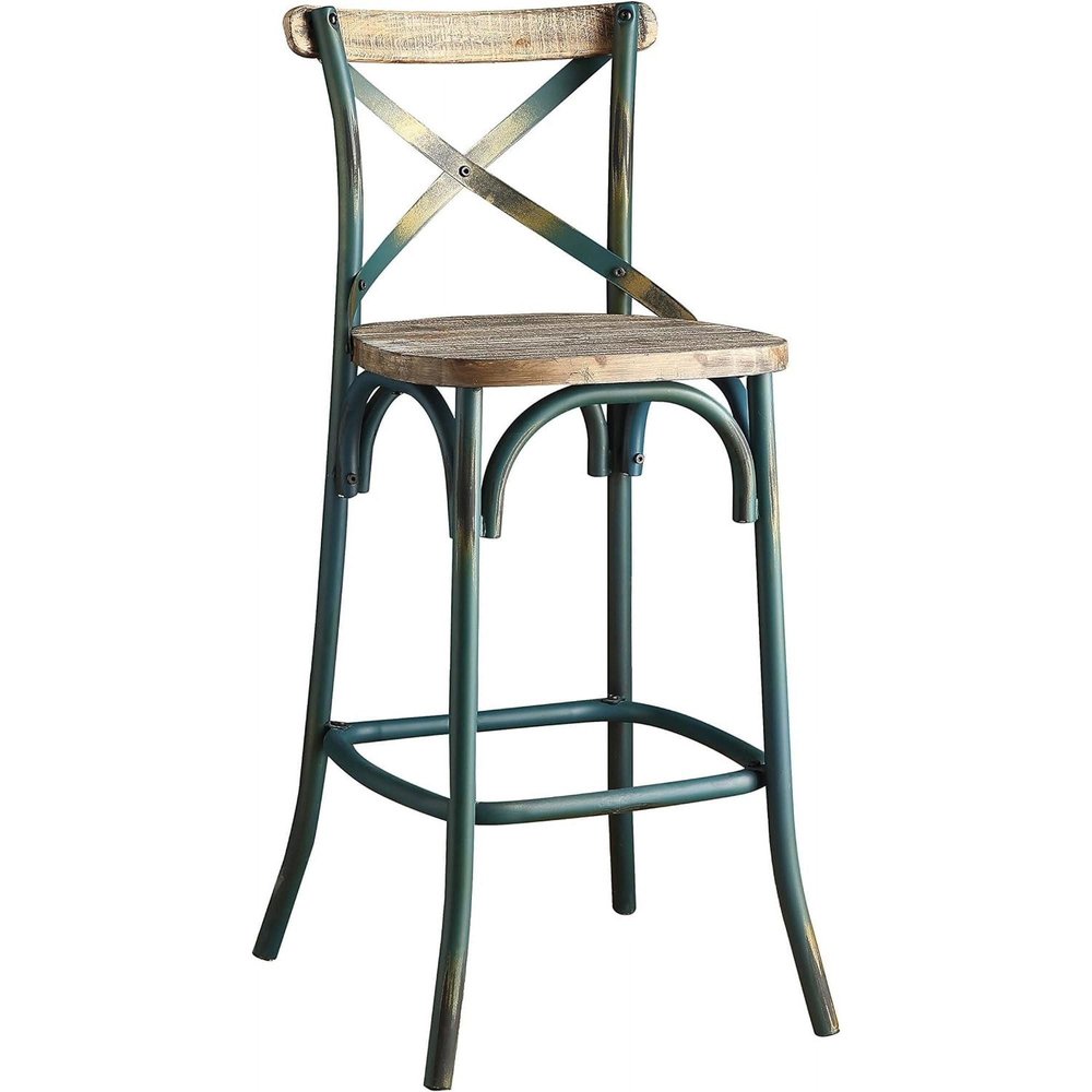 21" Brown And Turquoise Solid Wood And Metal Bar Chair HomeRoots