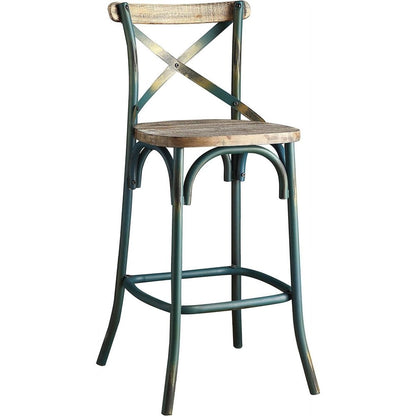 21" Brown And Turquoise Solid Wood And Metal Bar Chair HomeRoots