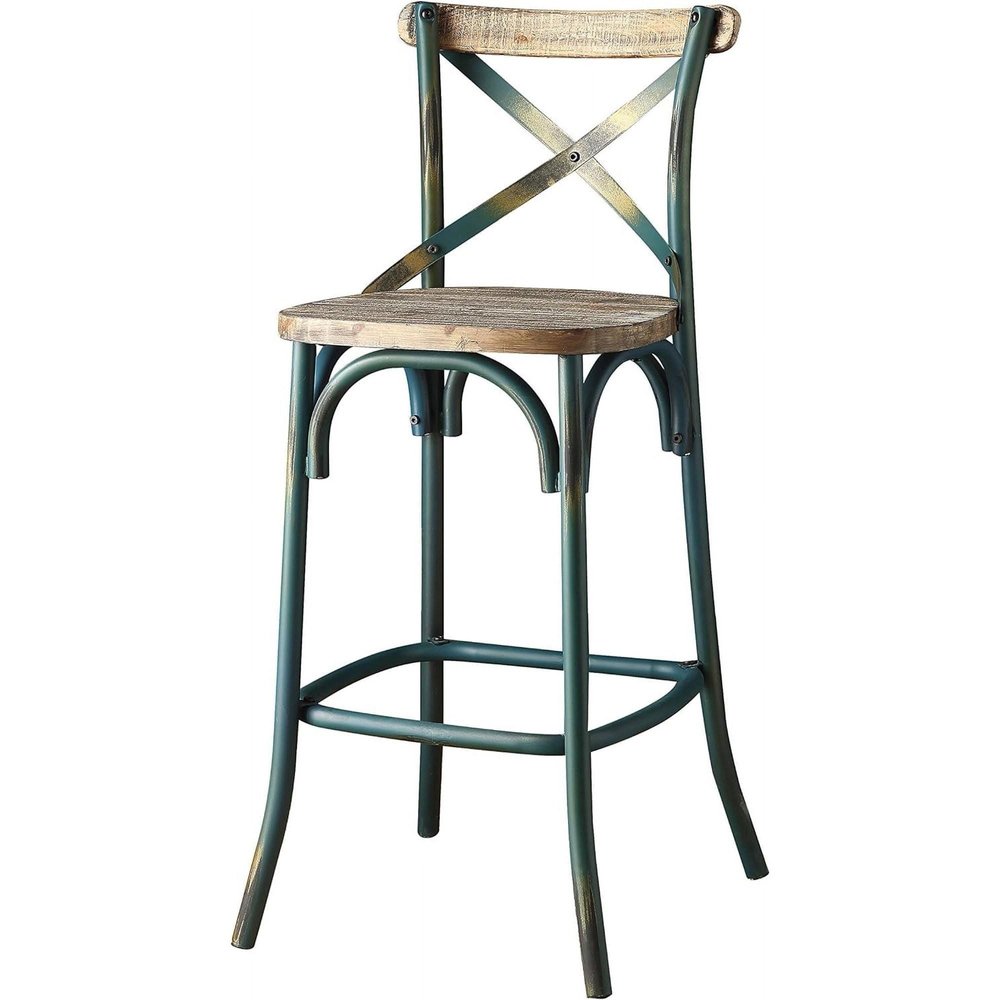 21" Brown And Turquoise Solid Wood And Metal Bar Chair HomeRoots