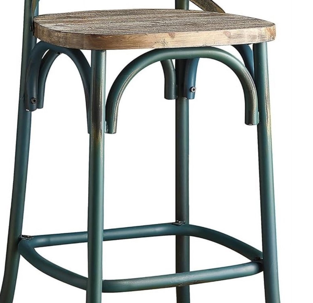 21" Brown And Turquoise Solid Wood And Metal Bar Chair HomeRoots