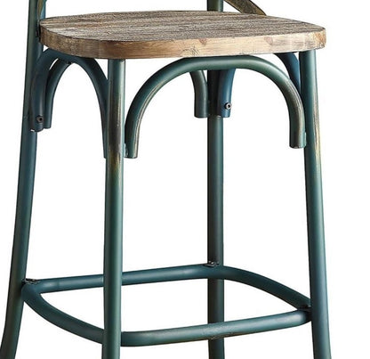 21" Brown And Turquoise Solid Wood And Metal Bar Chair HomeRoots
