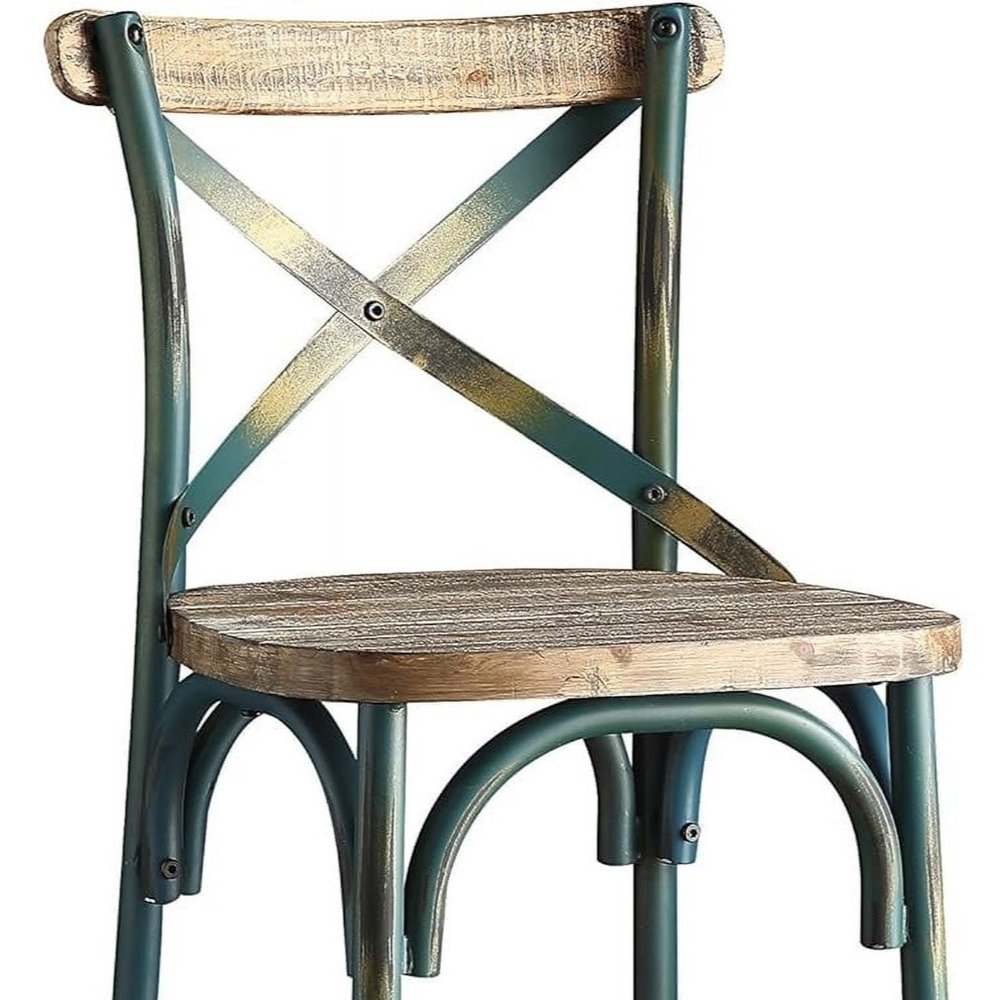 21" Brown And Turquoise Solid Wood And Metal Bar Chair HomeRoots