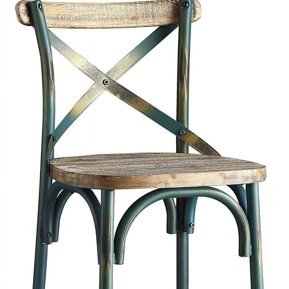 21" Brown And Turquoise Solid Wood And Metal Bar Chair HomeRoots
