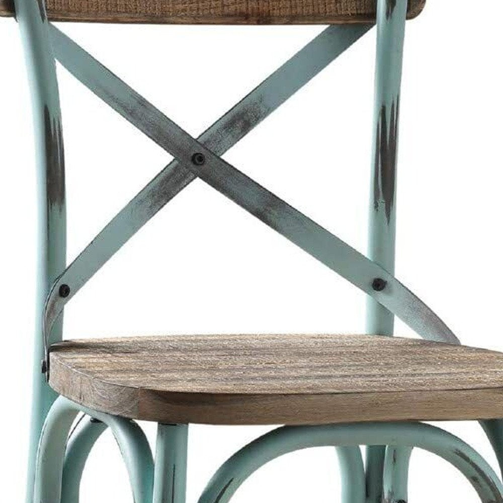 21" Brown And Turquoise Solid Wood And Metal Bar Chair HomeRoots