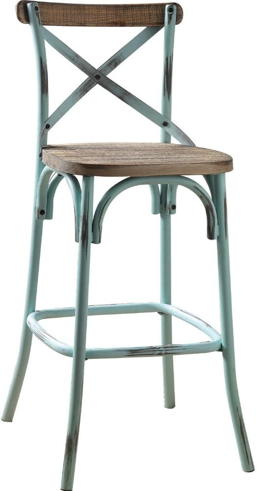 21" Brown And Turquoise Solid Wood And Metal Bar Chair HomeRoots