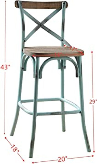 21" Brown And Turquoise Solid Wood And Metal Bar Chair HomeRoots