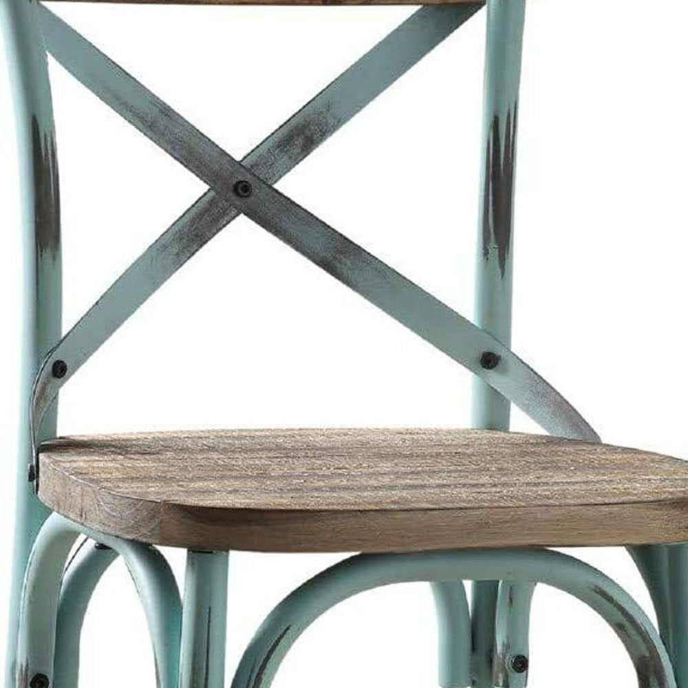 21" Brown And Turquoise Solid Wood And Metal Bar Chair HomeRoots