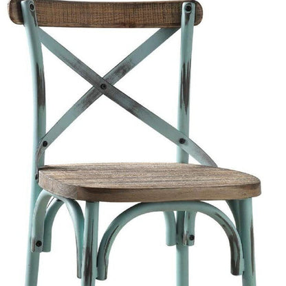 21" Brown And Turquoise Solid Wood And Metal Bar Chair HomeRoots