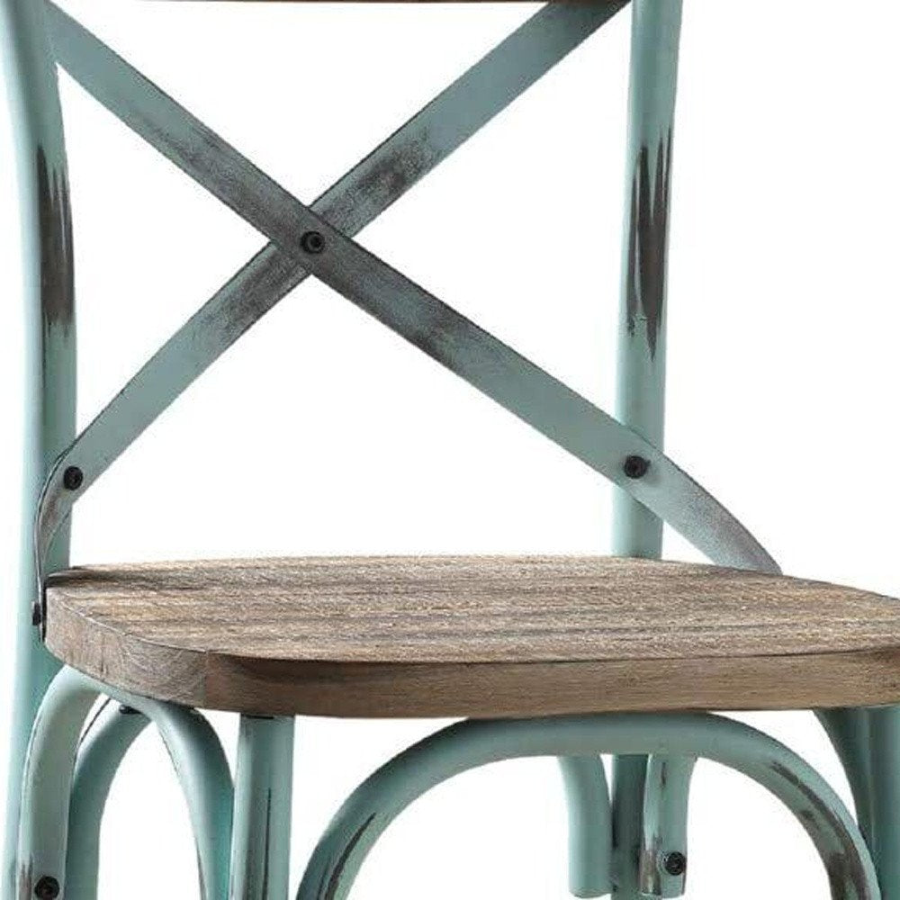 21" Brown And Turquoise Solid Wood And Metal Bar Chair HomeRoots