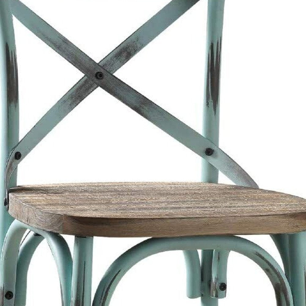 21" Brown And Turquoise Solid Wood And Metal Bar Chair HomeRoots