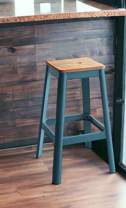 30" Wood Brown And Green Solid Wood And Metal Counter Height Bar Chair HomeRoots