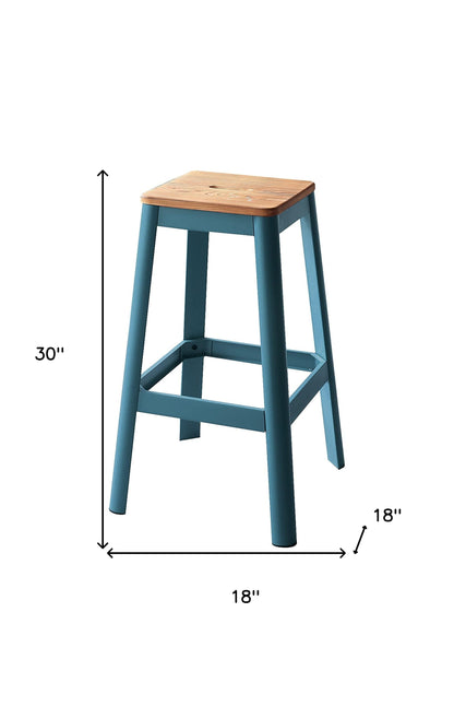 30" Wood Brown And Green Solid Wood And Metal Counter Height Bar Chair