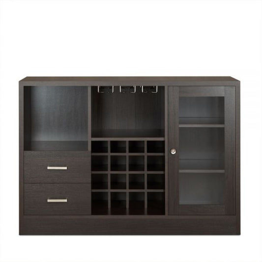47" Espresso Solid Wood Frame With Five Shelves And Two Drawers