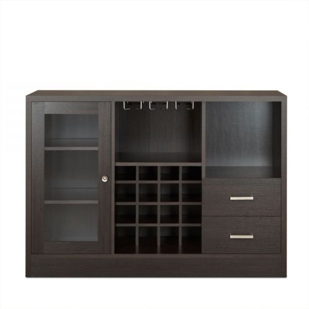 47" Espresso Solid Wood Frame With Five Shelves And Two Drawers HomeRoots