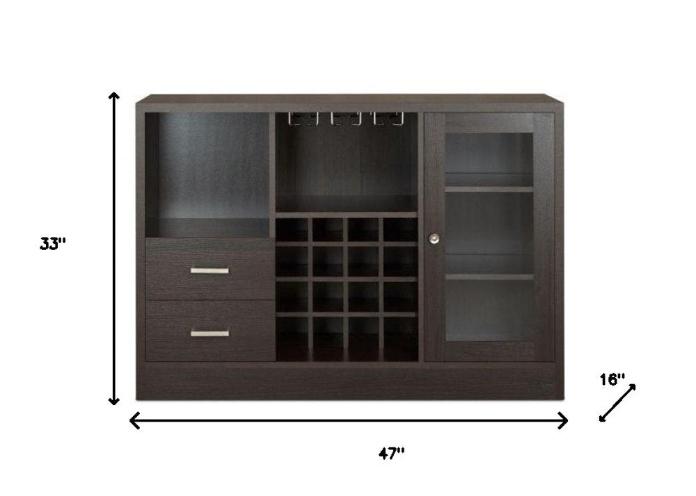 47" Espresso Solid Wood Frame With Five Shelves And Two Drawers HomeRoots