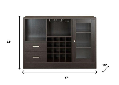 47" Espresso Solid Wood Frame With Five Shelves And Two Drawers HomeRoots