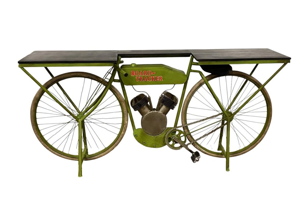 71" Brown and Green Solid Wood and Metal Bike Kitchen Cart HomeRoots