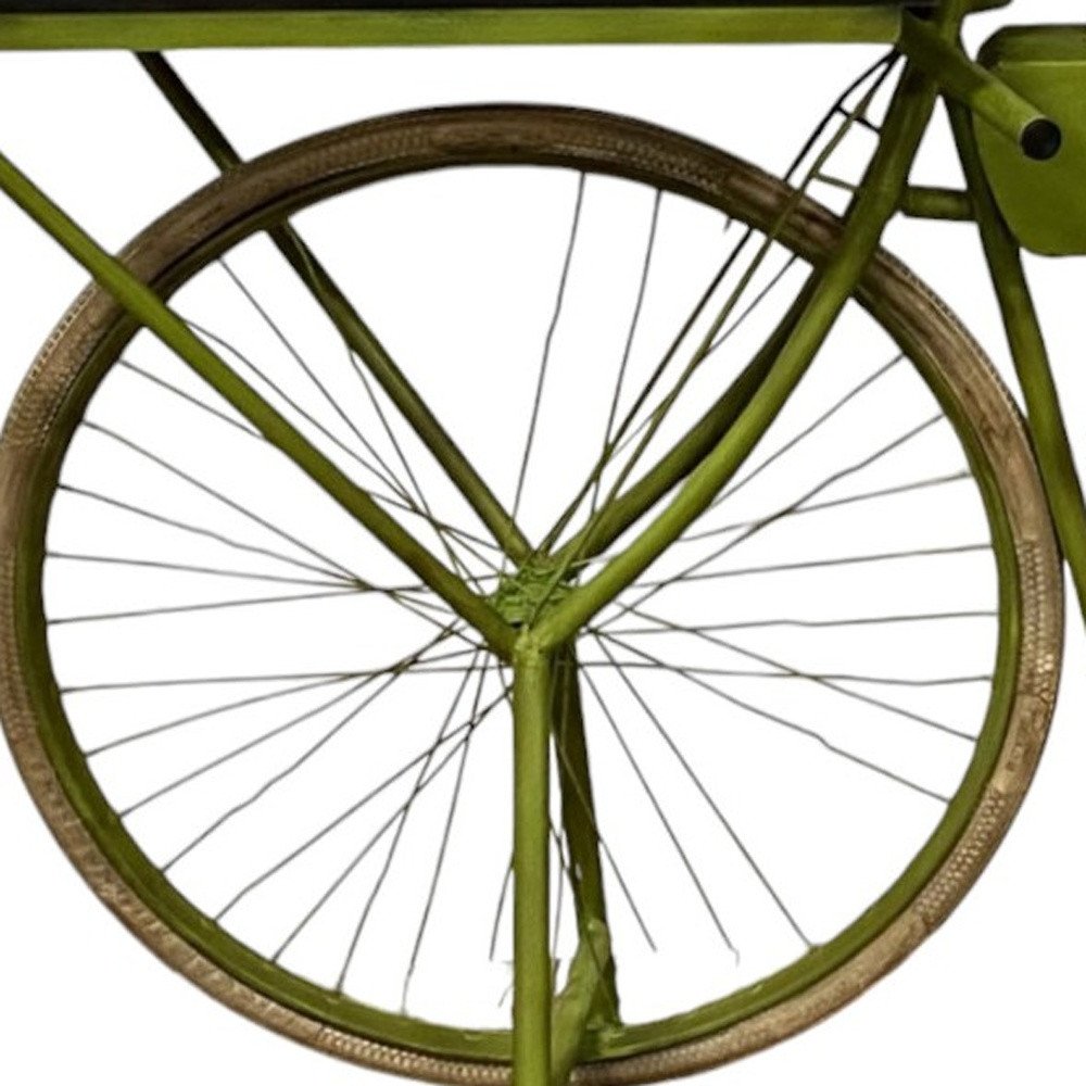 71" Brown and Green Solid Wood and Metal Bike Kitchen Cart HomeRoots
